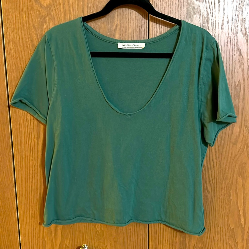 Free People- Green V-Neck Tee